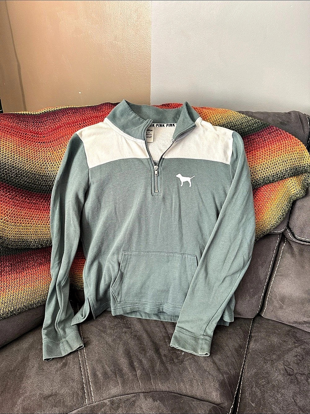 Victoria's Secret PINK Color Block Quarter-Zip Pullover Size Medium